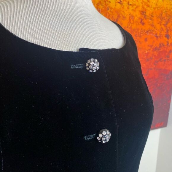 Black Velvet Vintage Dress 9 long sleeve above the knee w/rhinestones bu… - Picture 7 of 13